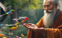 法师开示喂鸟