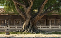 寺庙前面有榕树水井