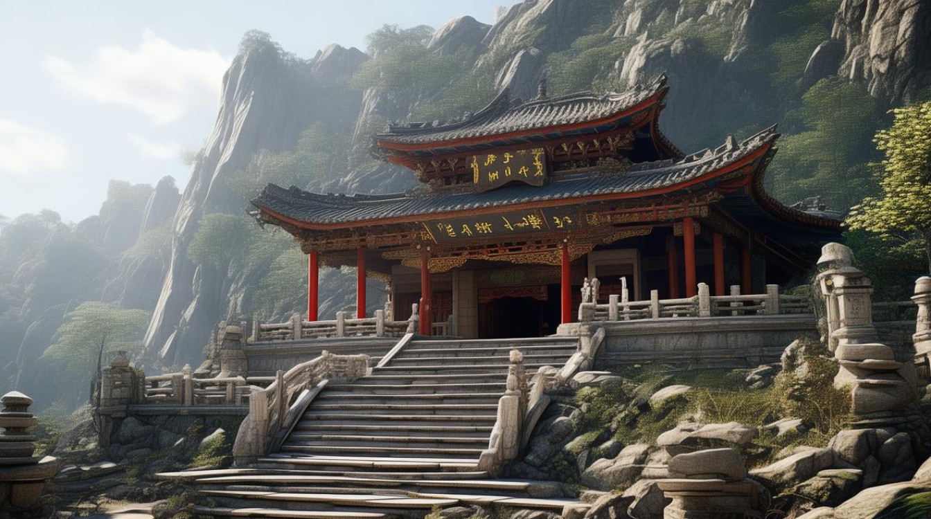 灵石的山上的寺庙