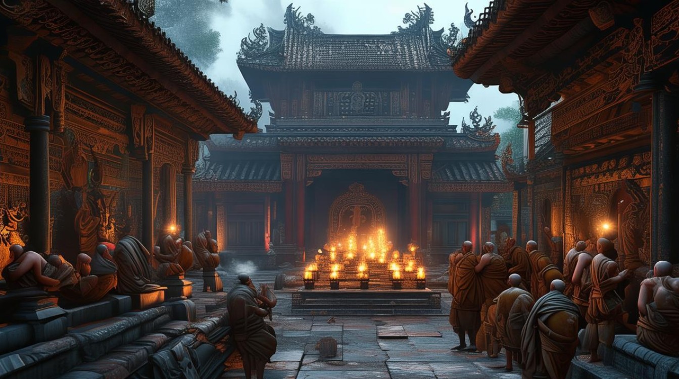 寺庙中晚课时间