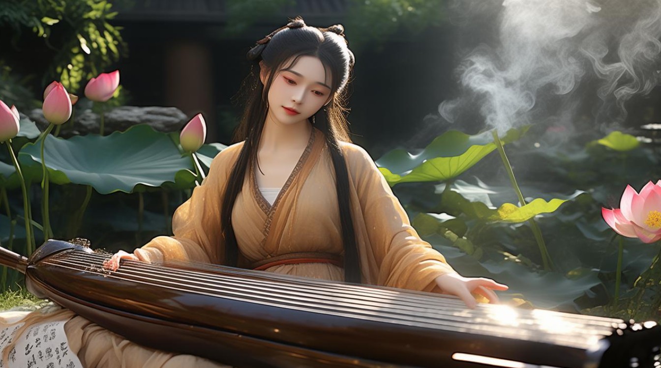 焚香抚琴的菩萨