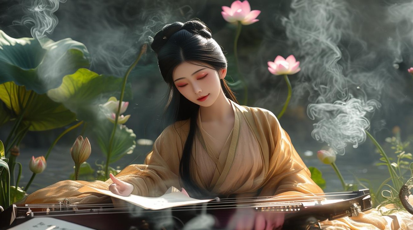 焚香抚琴的菩萨