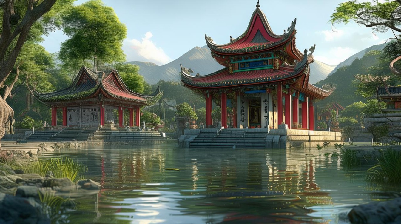 三面环水寺庙
