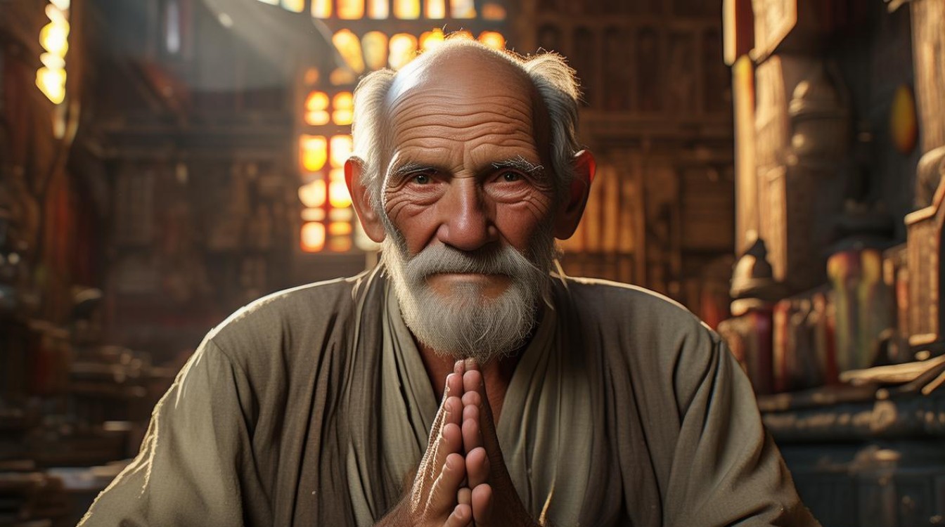 老人去寺庙做义工