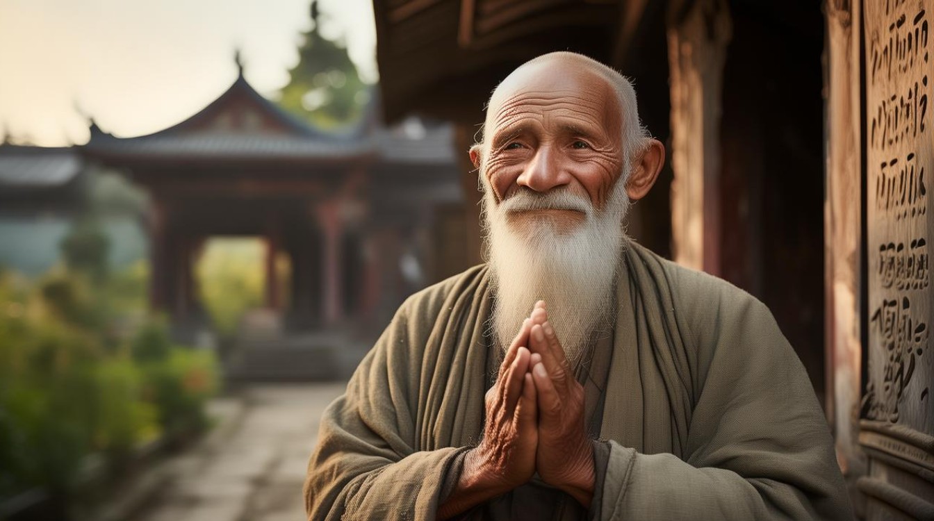 老人去寺庙做义工