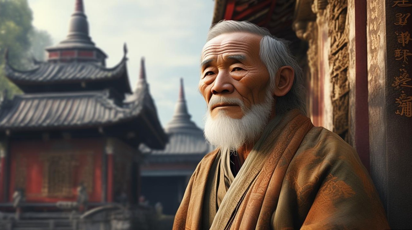 守佛教寺庙的老人