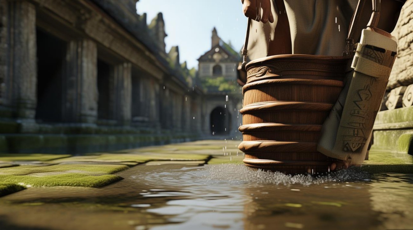 从寺庙拿水桶出来