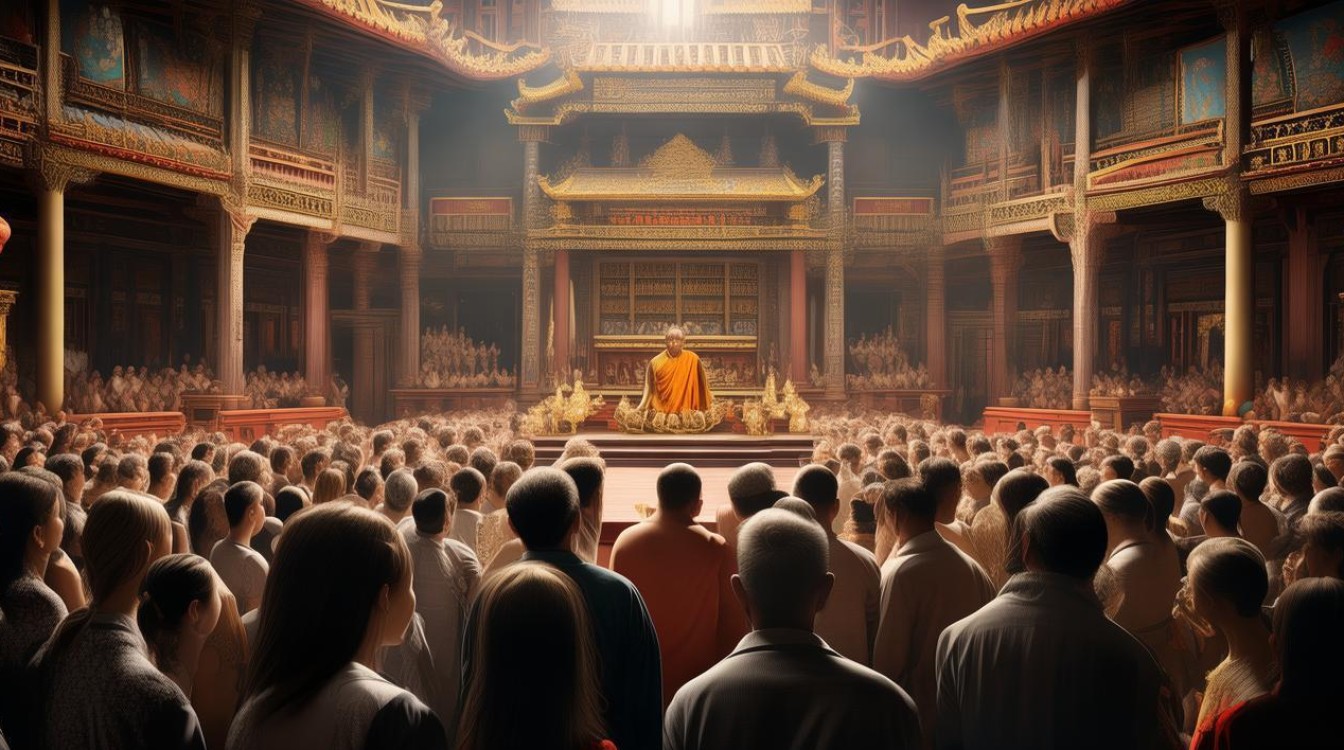 寺庙众生来听经