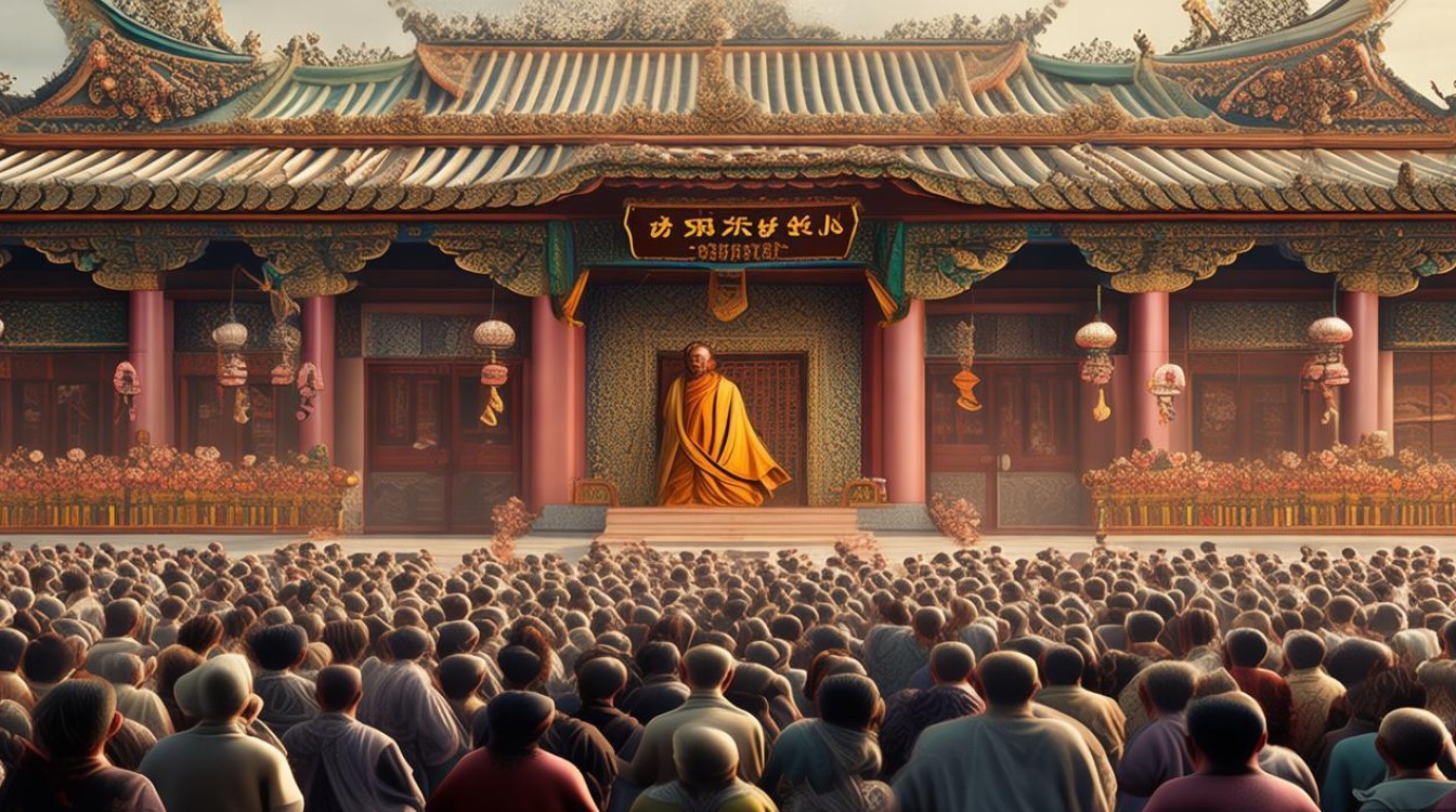寺庙众生来听经