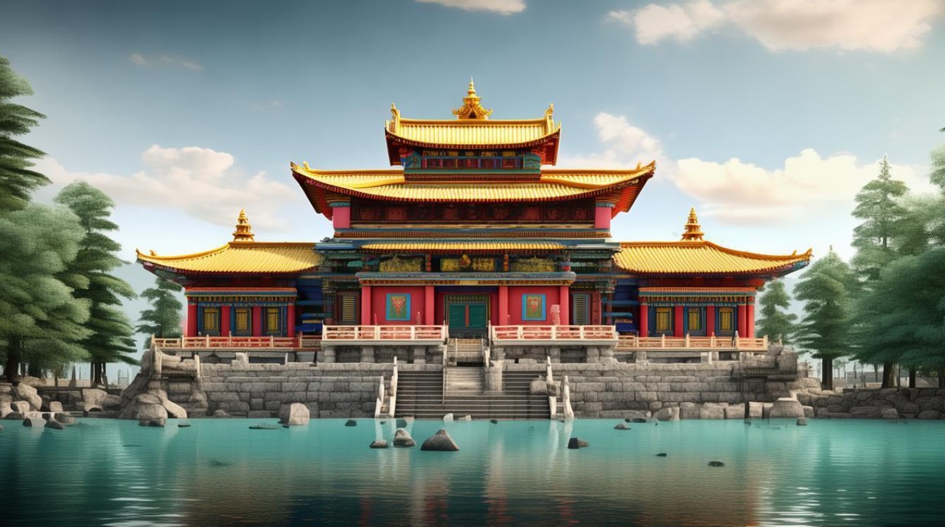 巴松措湖心岛寺庙