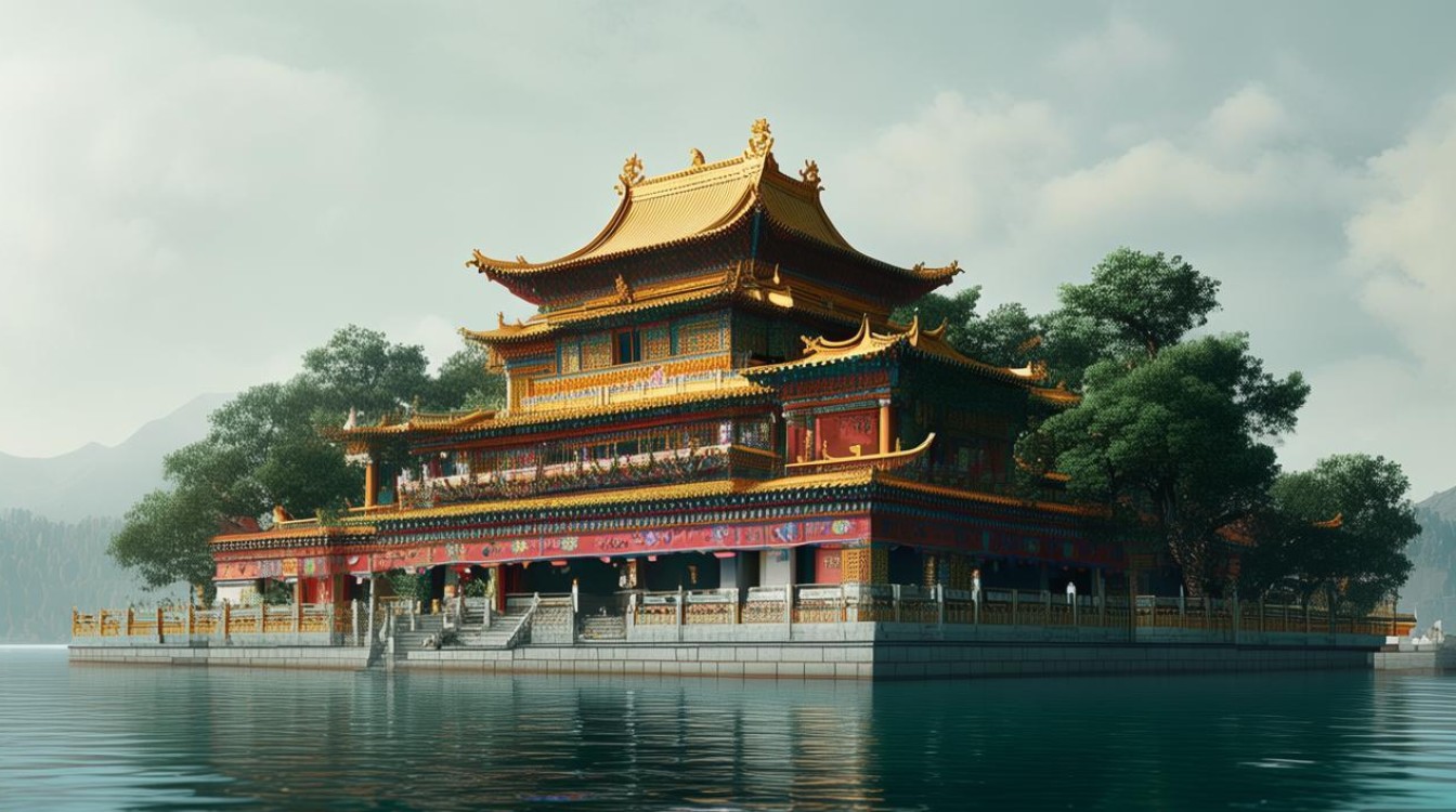 巴松措湖心岛寺庙