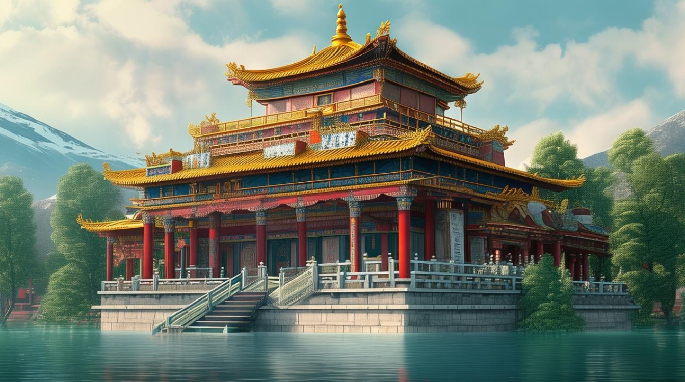 巴松措湖心岛寺庙