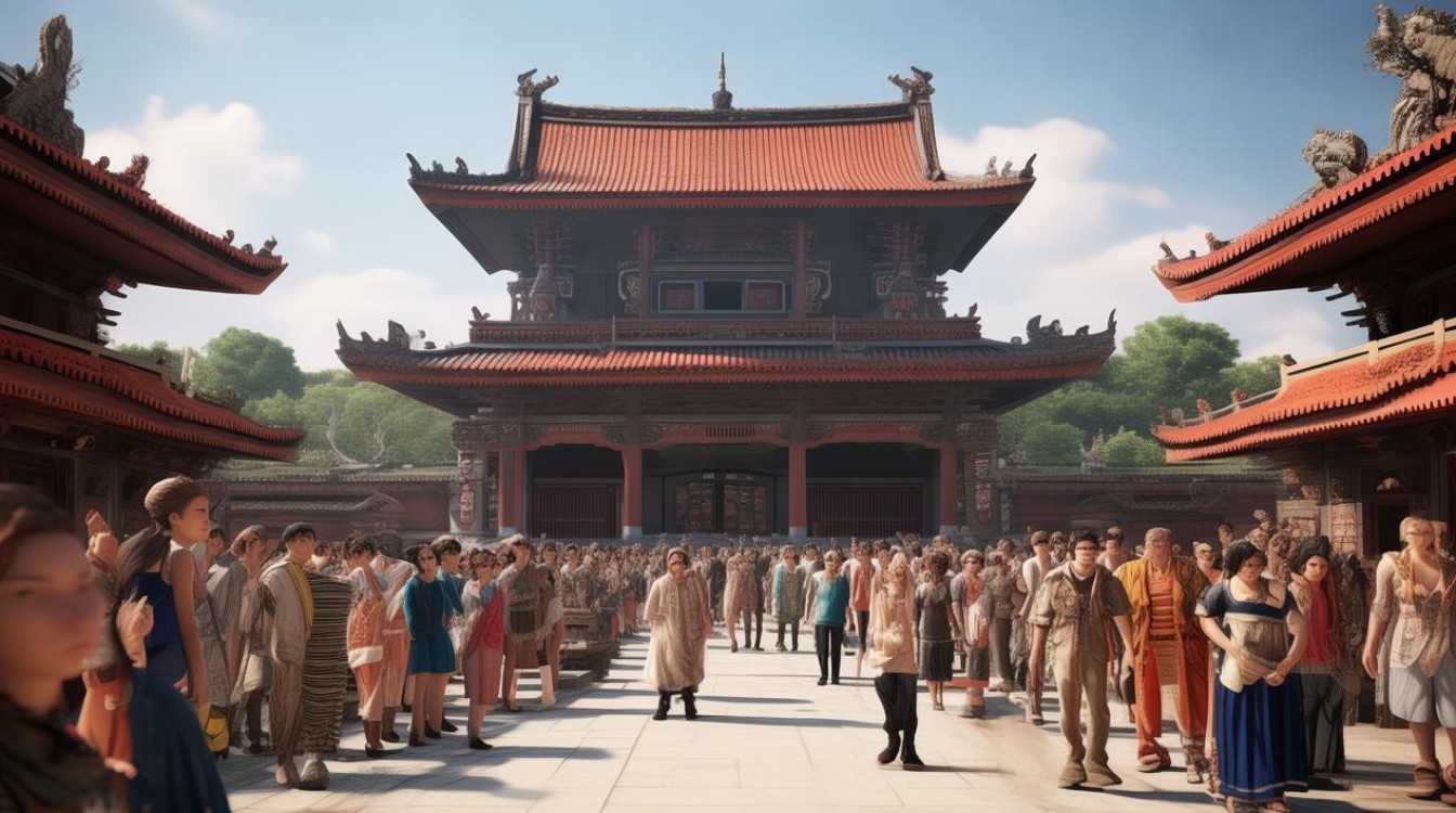 近百青年在寺庙