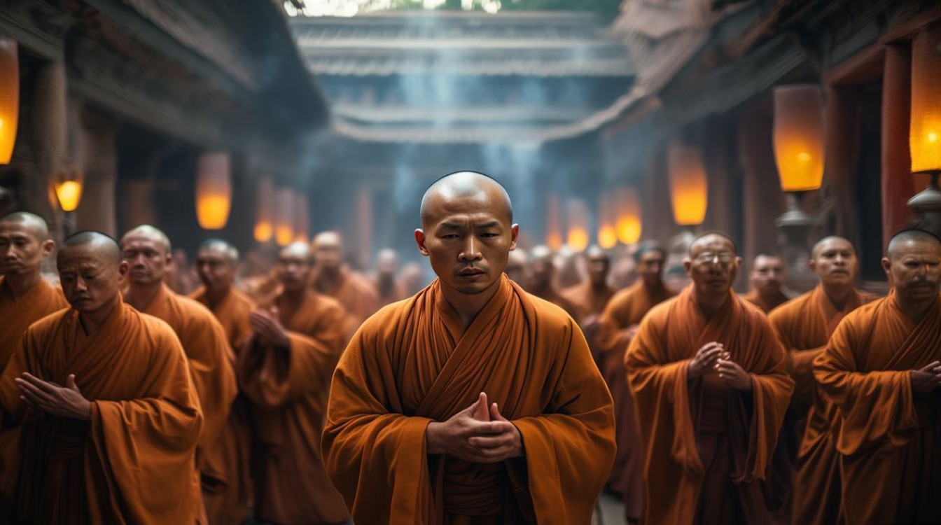 赶上寺庙的僧人诵经