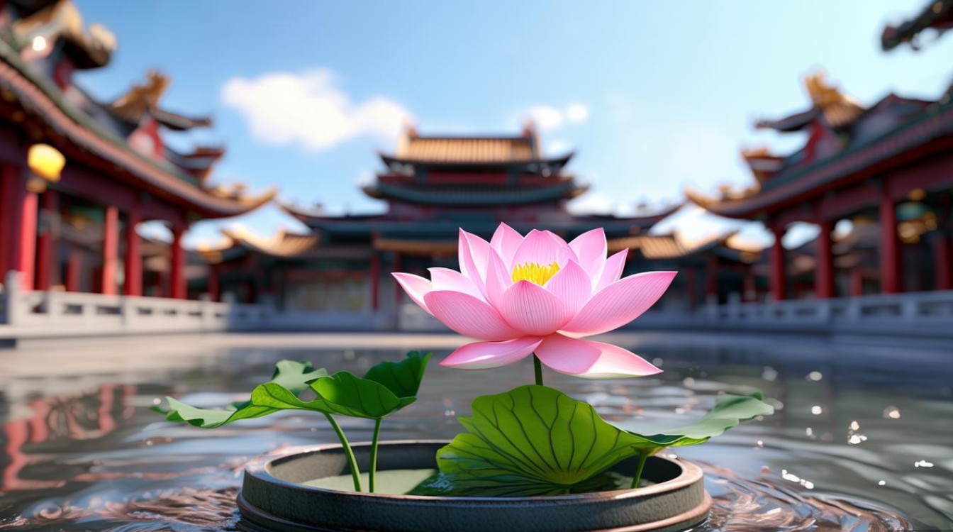 寺庙荷花盆图片欣赏