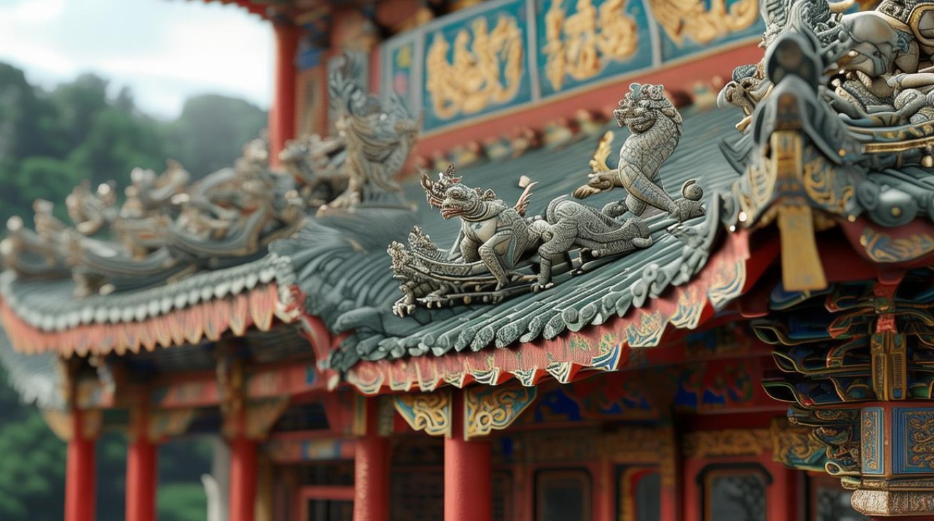 寺庙瓦上的兽