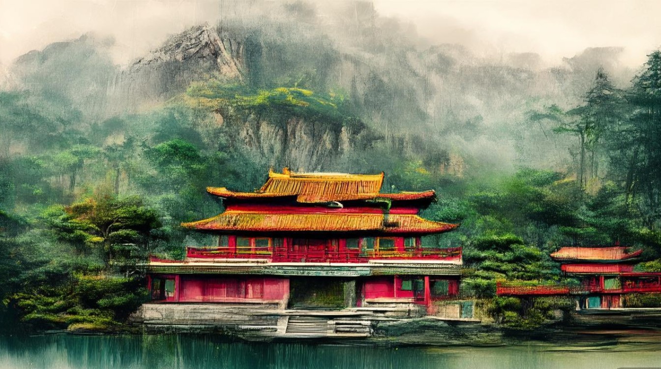 山水画 中 寺庙