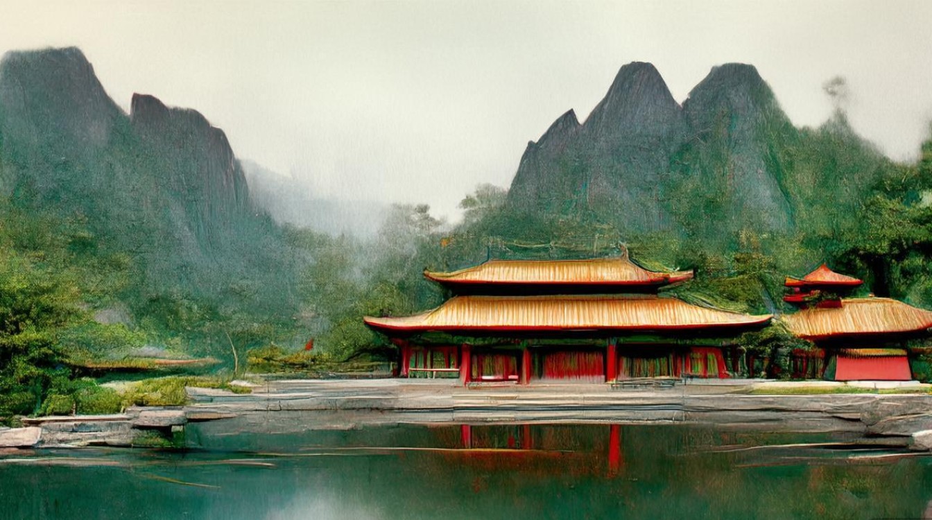 山水画 中 寺庙