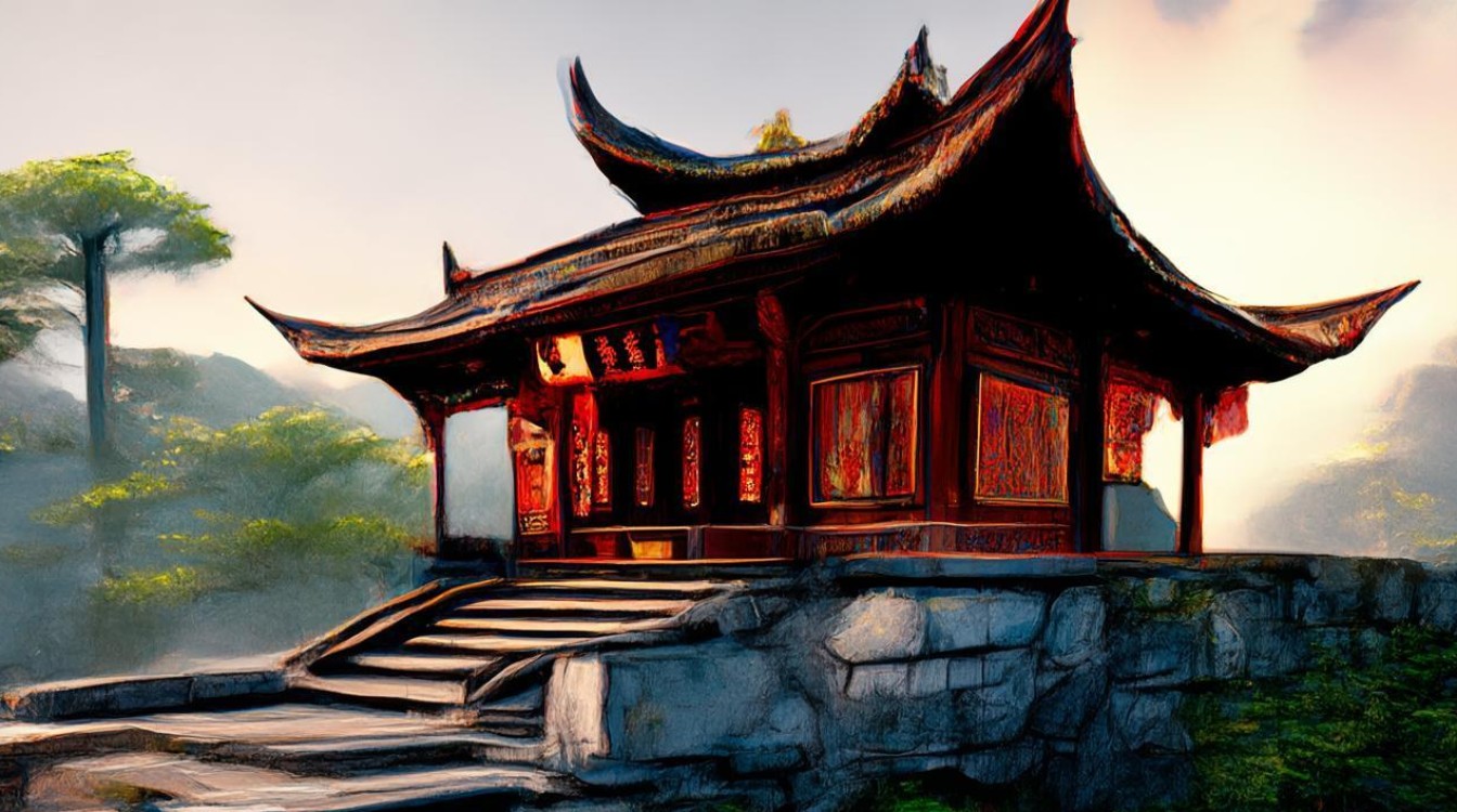 中国山顶上的寺庙