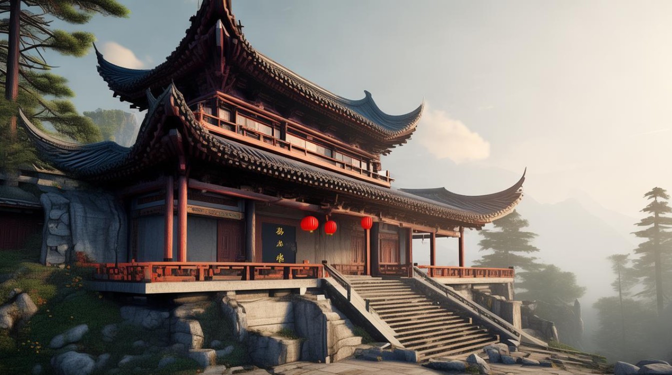 中国山顶上的寺庙