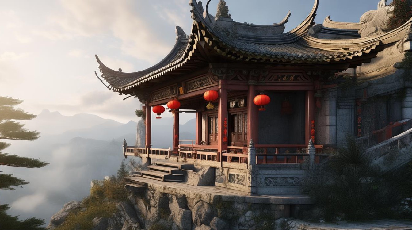 中国山顶上的寺庙