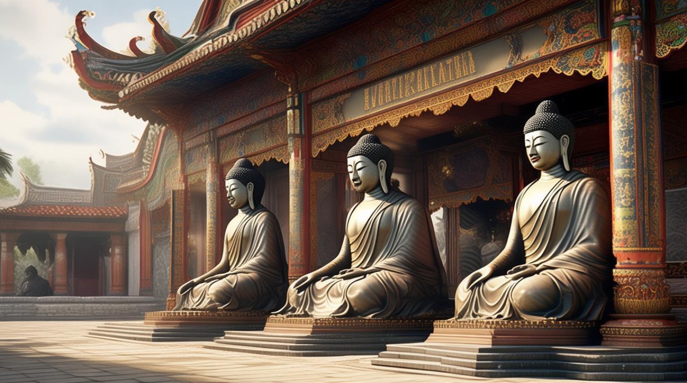 寺庙三座大佛